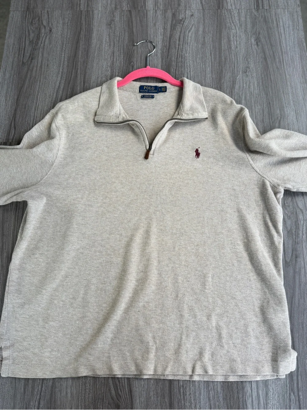 Polo Ralph Lauren Estate Rib Quarter Zip Sweater Oatmeal Heather Beige Mens LG